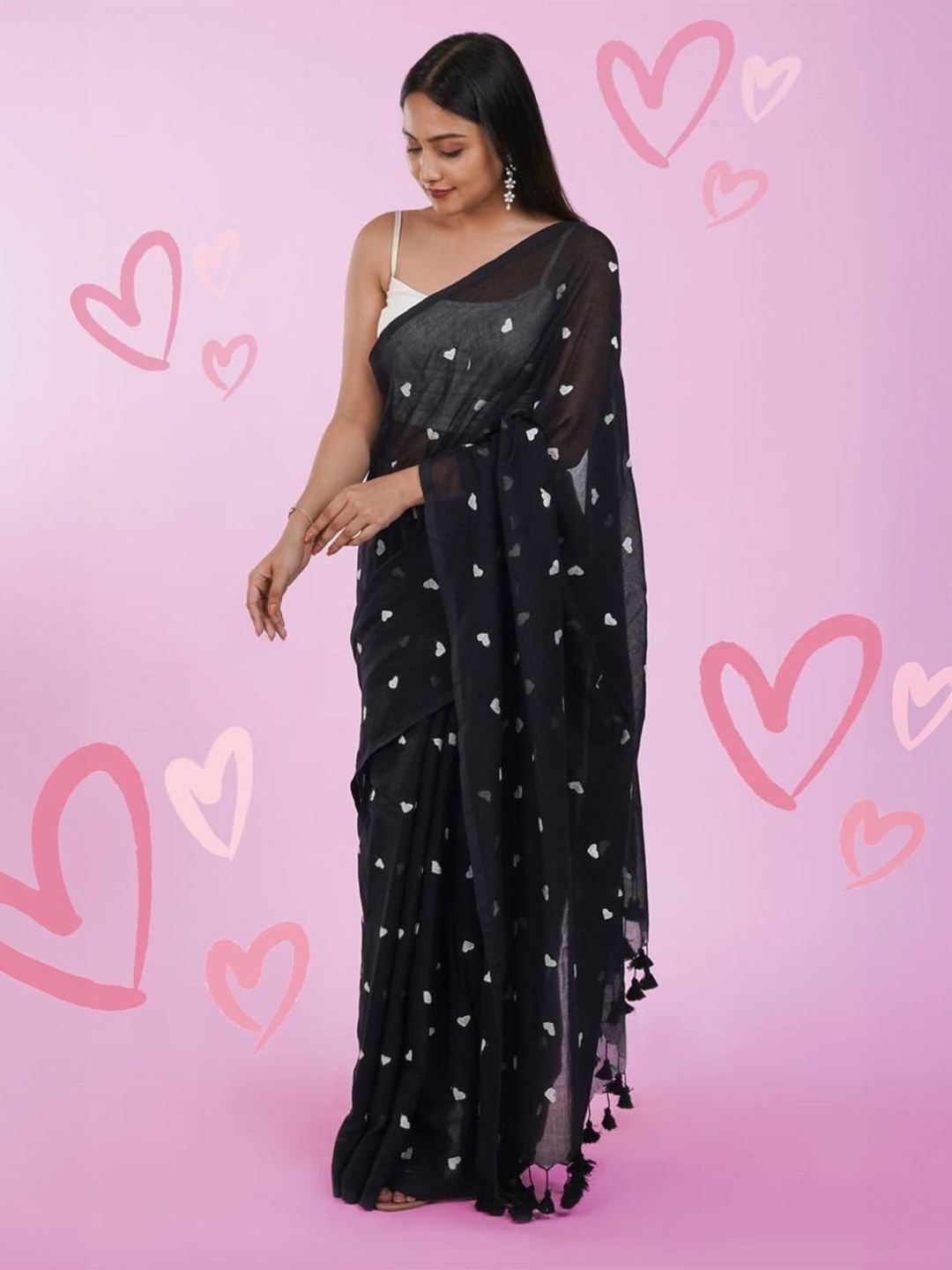 

Ruuprekha Embroidered Pure Cotton Saree, Black