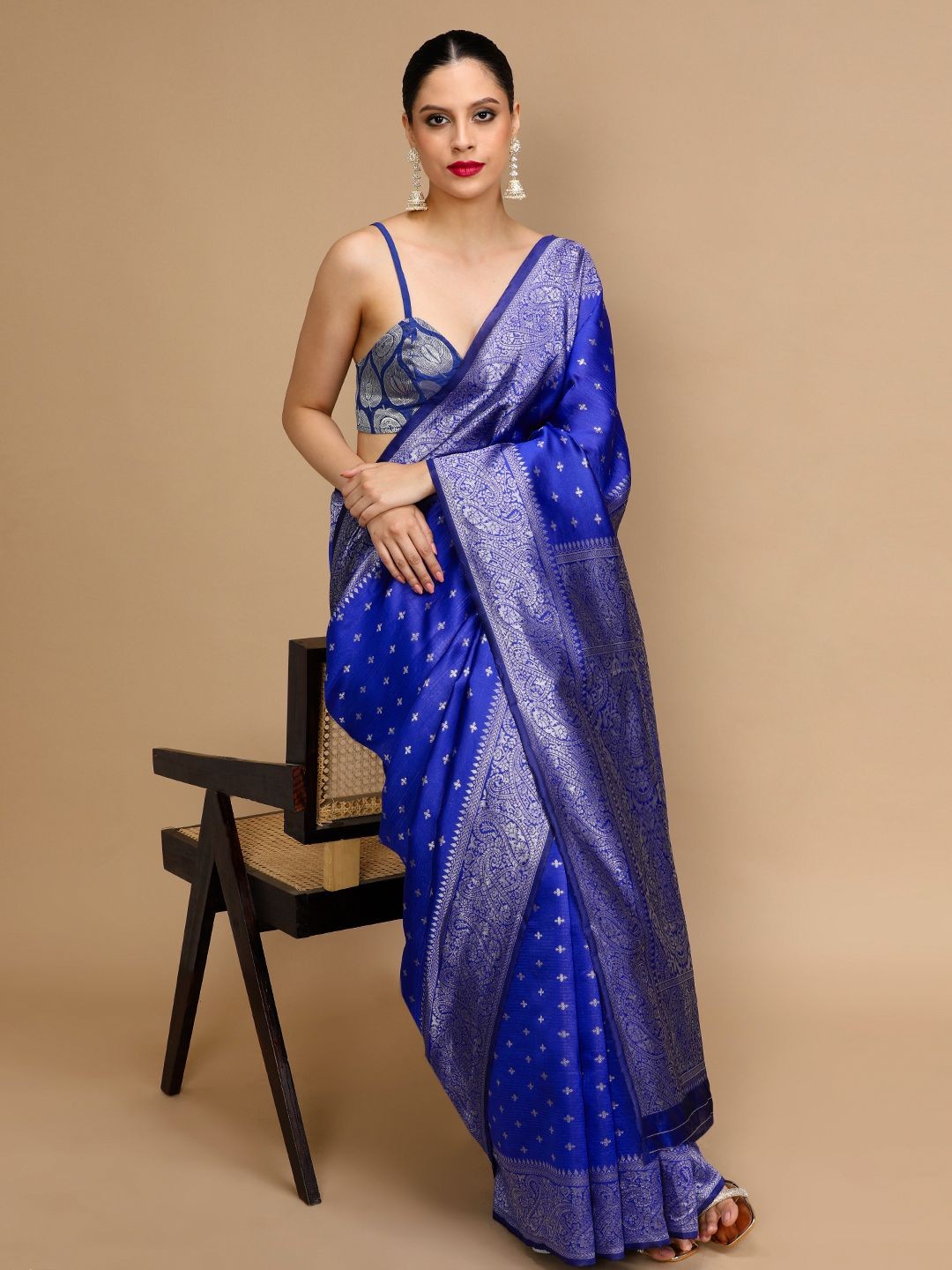 

House of Pataudi Woven Design Banarasi Saree With Unstitched Blouse, Blue
