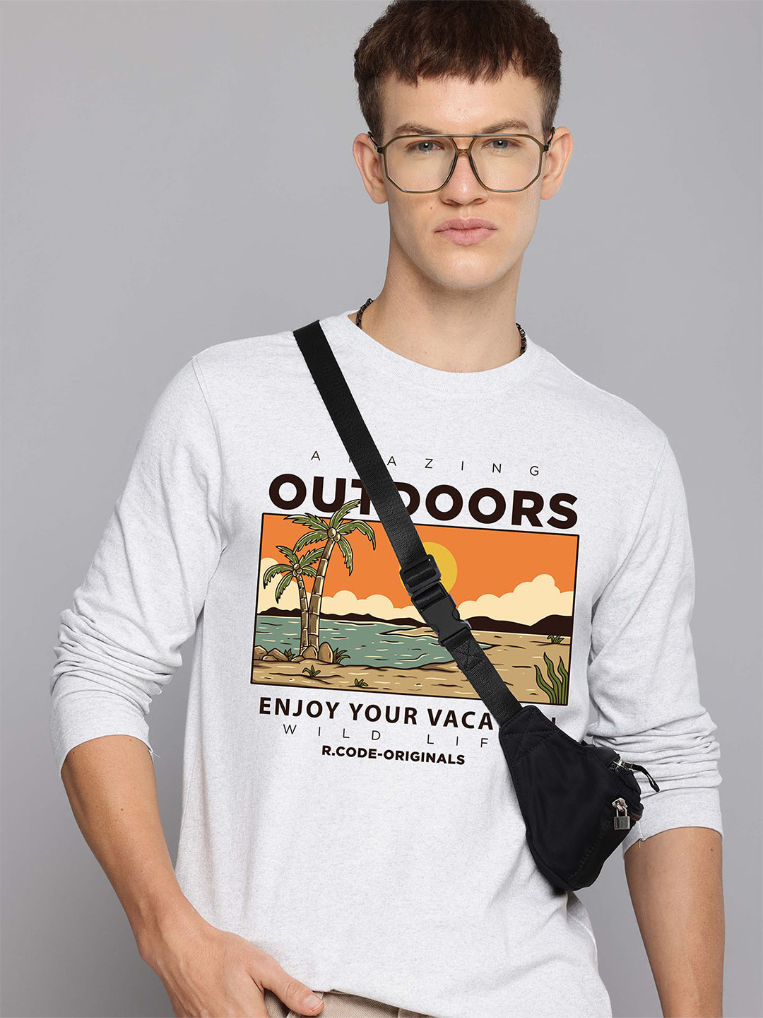 

R.Code by The Roadster Life Co. Men Printed T-shirt, White