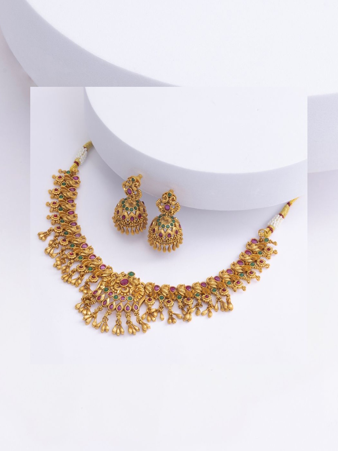 

South Temple Jewellery Gold-Plated Artificial Stones Studded Necklace & Earrings