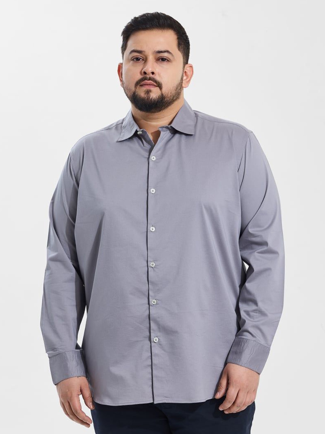 

Snitch Men Plus Size Classic Regular Fit Spread Collar Solid Cotton Casual Shirt, Grey