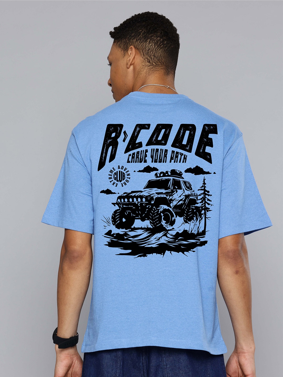 

R.Code by The Roadster Life Co. Men Printed Monochrome T-shirt, Blue