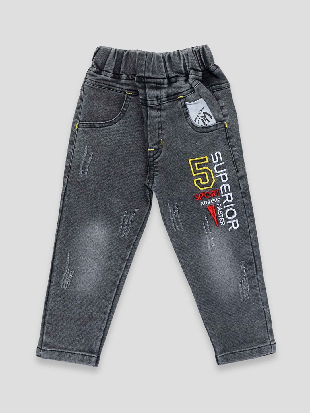 

YK X JUST KiDDiNG Boys Light Fade Printed Jeans, Grey
