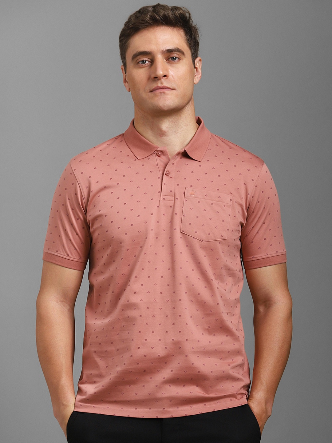 

Louis Philippe Men Printed Polo Collar Pockets T-shirt, Peach