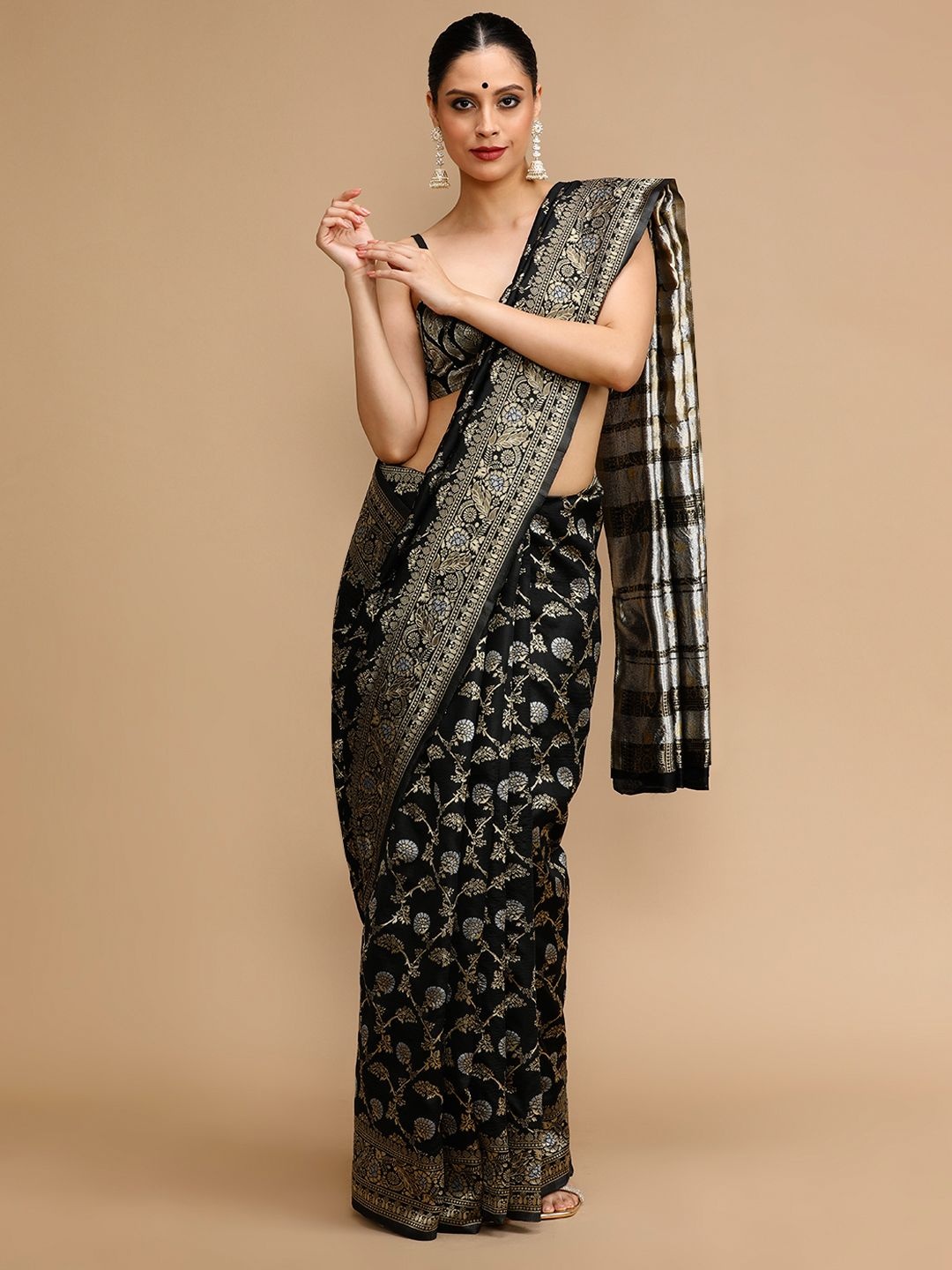 

House of Pataudi Woven Design Zari Banarasi Saree, Black