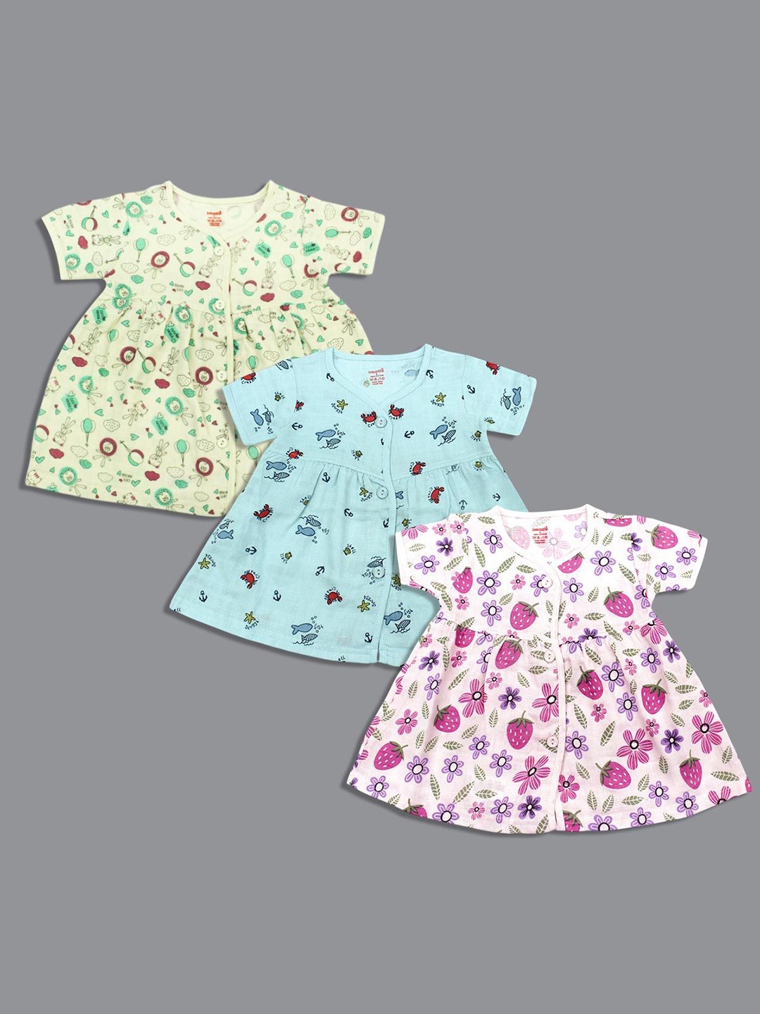 

Born Babies Pack Of 3 Girls Floral Printed Cotton Fit & Flare Dress, Pink