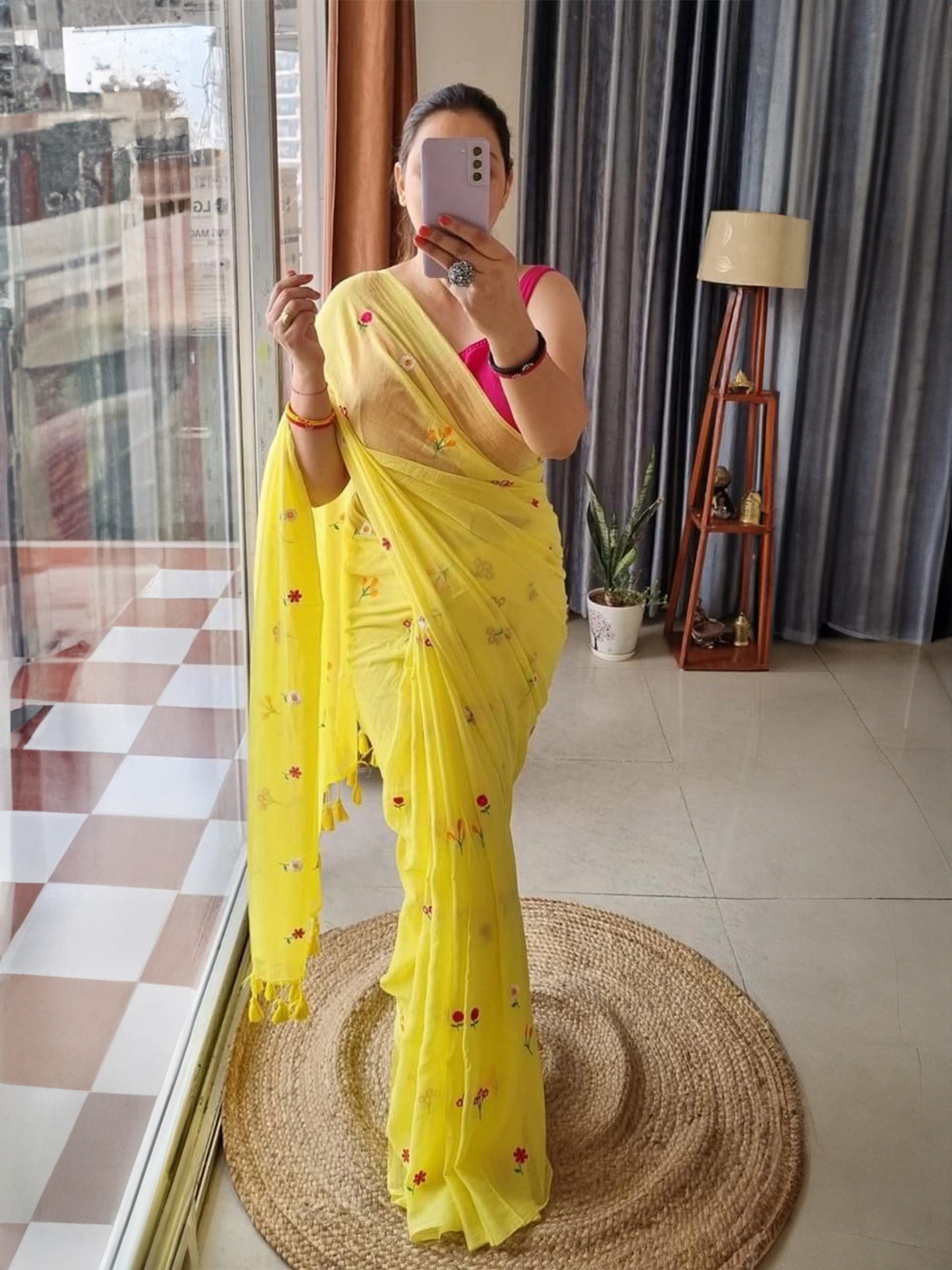 

Ruuprekha Floral Cotton Fusion Saree With Unstitched Blouse Piece, Yellow