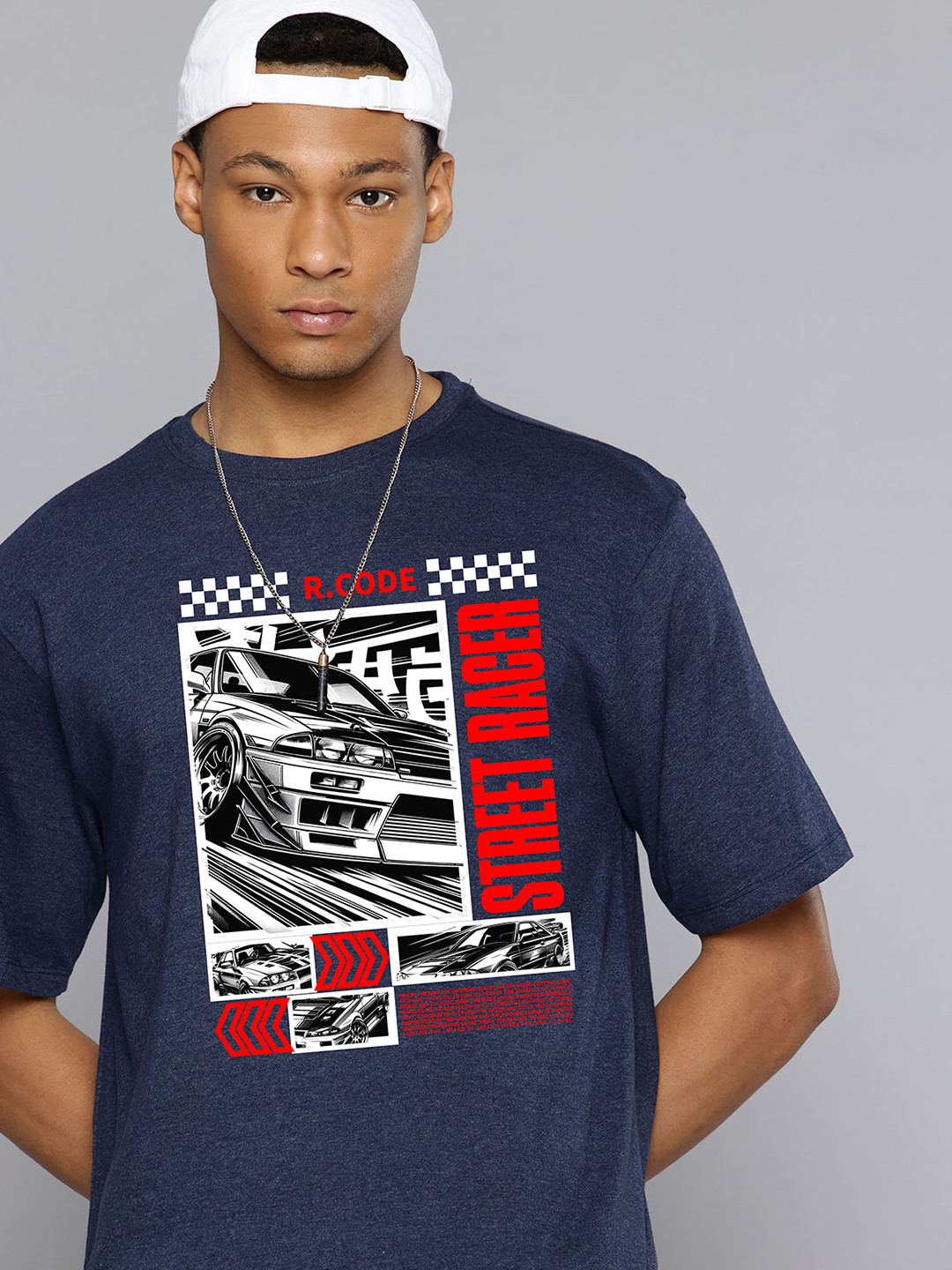 

R.Code by The Roadster Lifestyle Co. Men Graphic Printed Cotton Relaxed Fit T-shirt, Navy blue