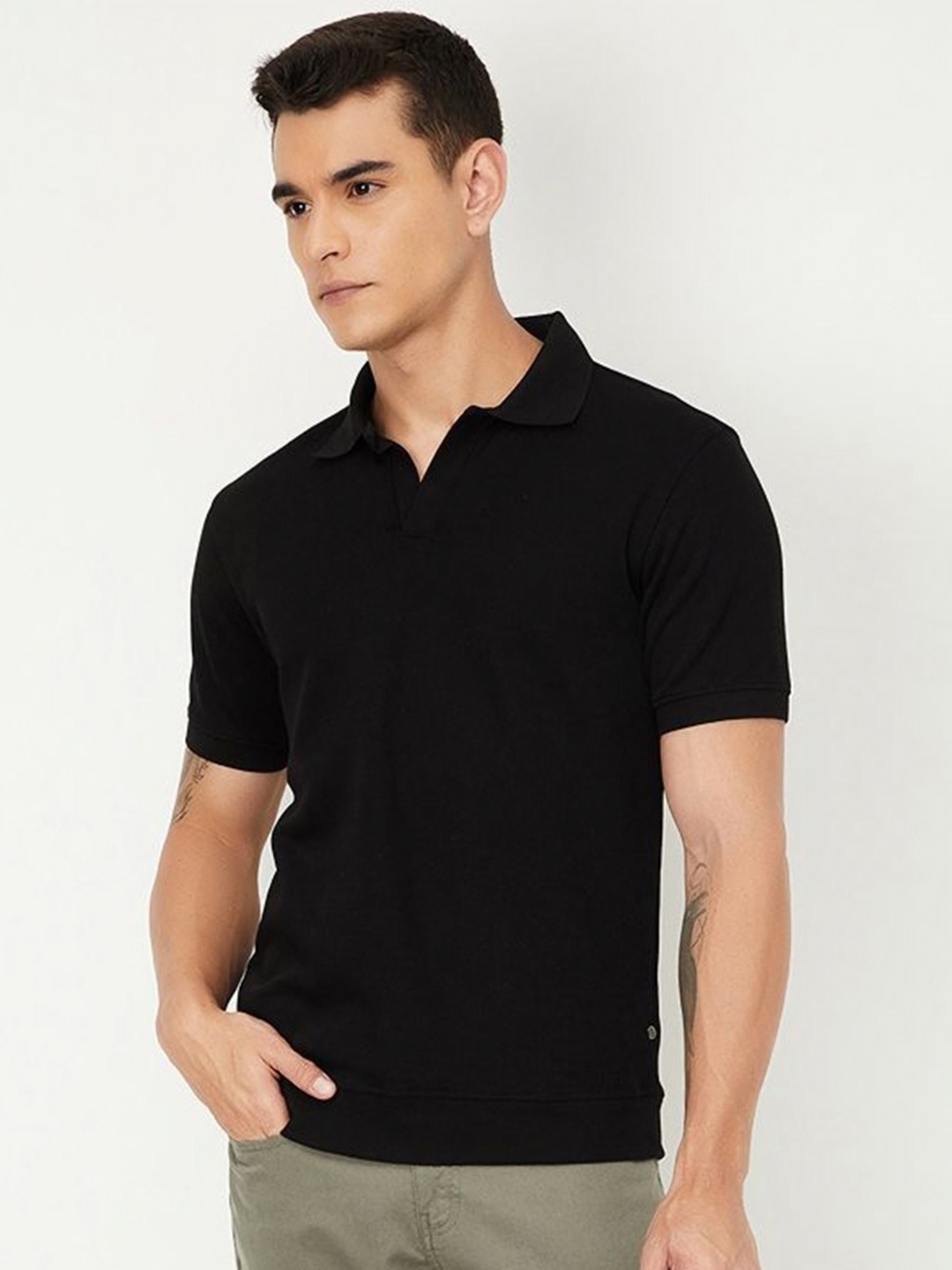

max Men Polo Collar Pockets T-shirt, Black