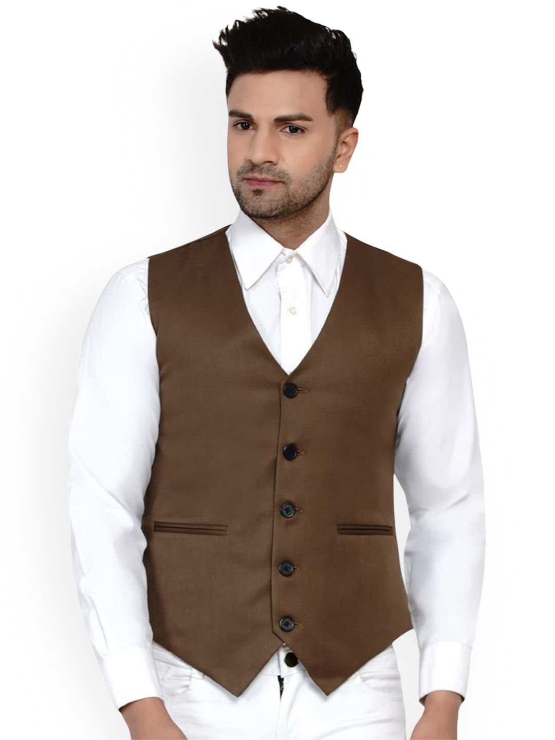 

VEERA PARIDHAAN Pure Cotton Woven Waistcoat, Brown