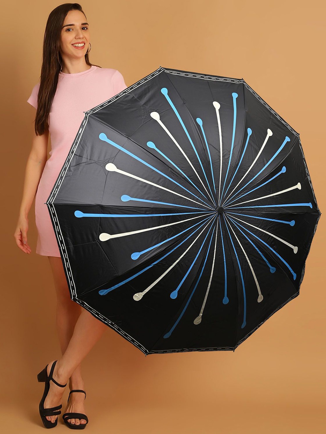 

LOOM LEGACY Manual 3 Fold Floral Umbrellas, Black