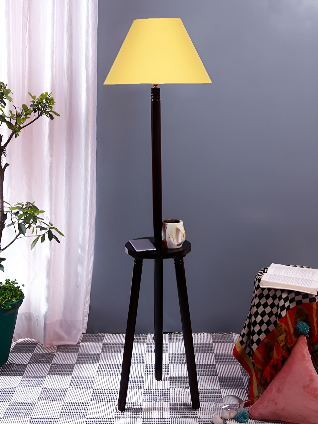 

Devansh Brown & Yellow Cotton Wooden Floor Lamp