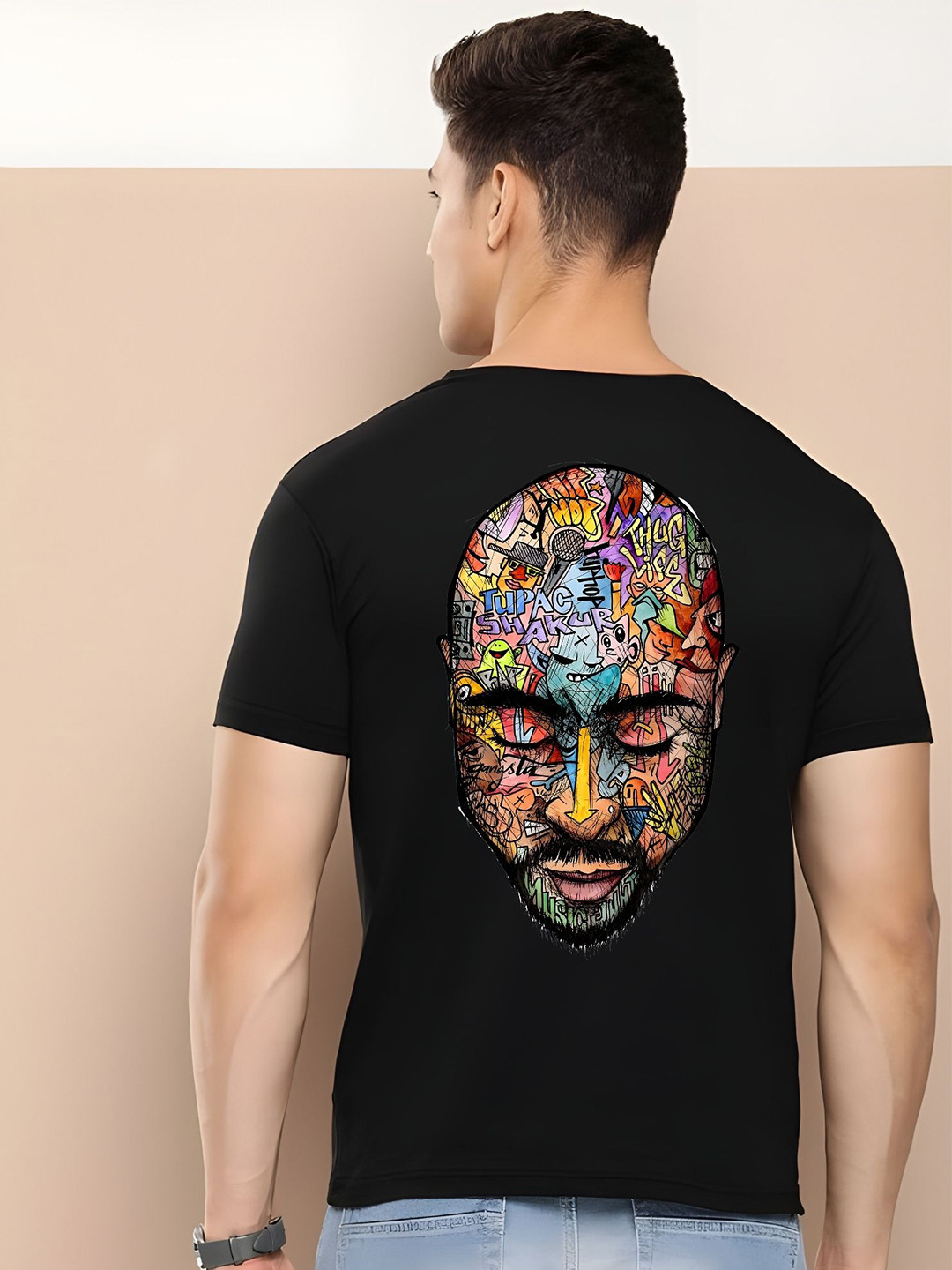 

THE BEETEL HOUSE Men Drop-Shoulder Sleeves T-shirt, Black