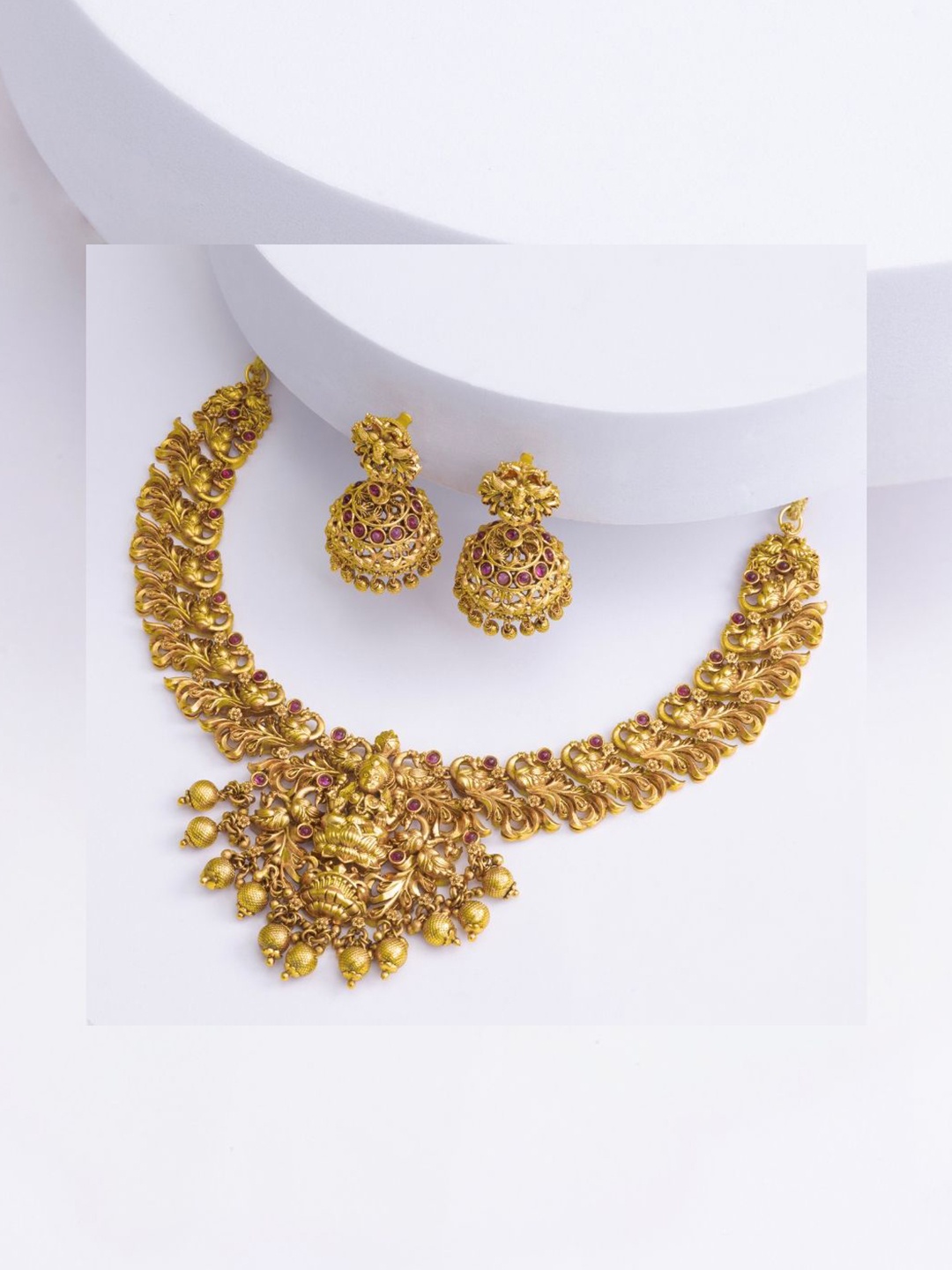 

South Temple Jewellery Gold-Plated Artificial Stones Studded Necklace & Earrings