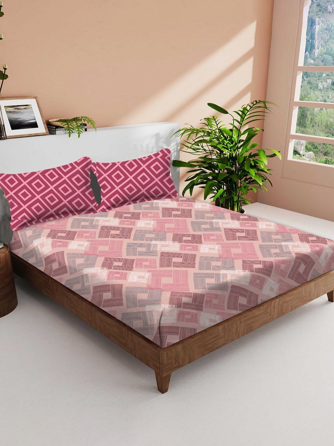 

VINTANA FOREVER 160TC Queen Size Cotton Bed Sheet, Pink