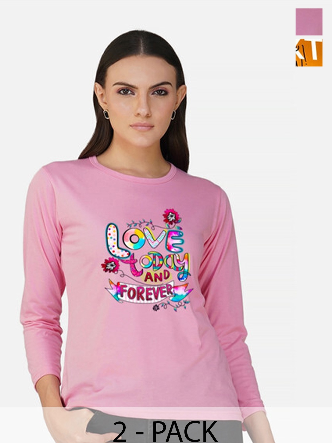 

Metronaut Women 2 Printed Bio Finish Applique T-shirt, Pink