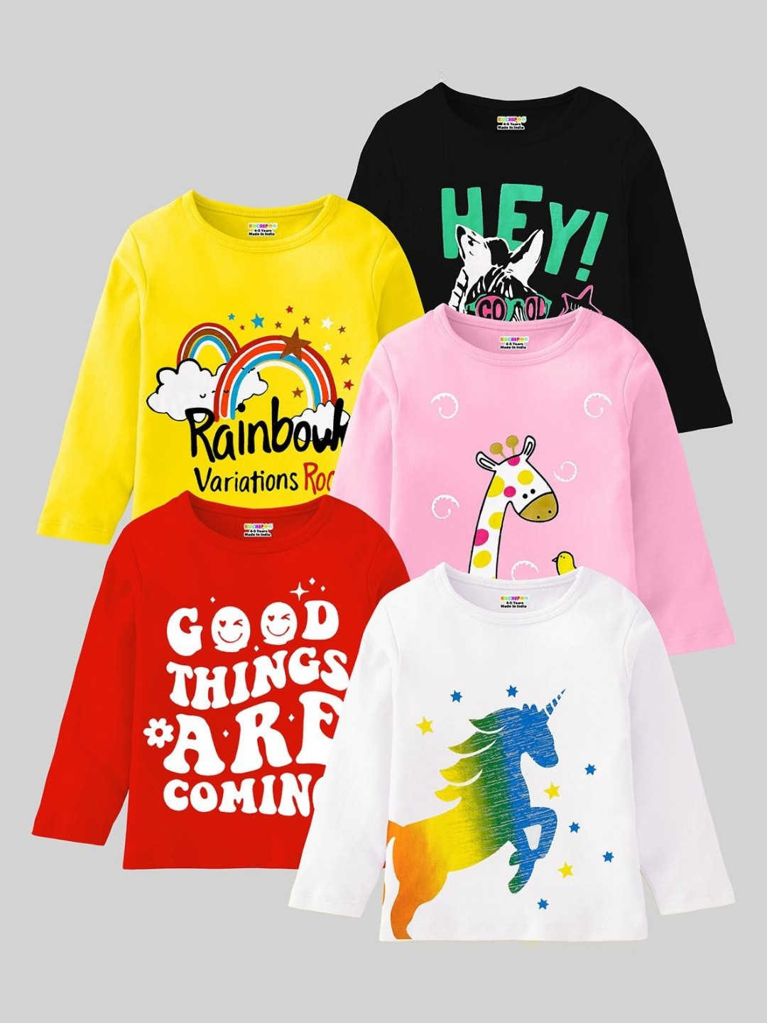 

KUCHIPOO Girls 5 Printed Applique T-shirt, Multi