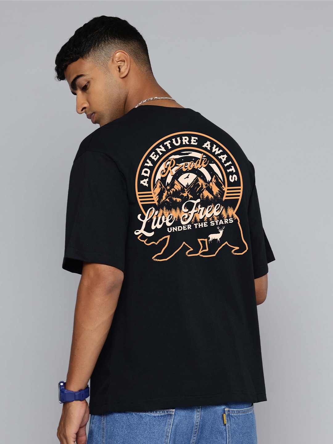 

R.Code by The Roadster Life Co. Men Printed T-shirt, Black