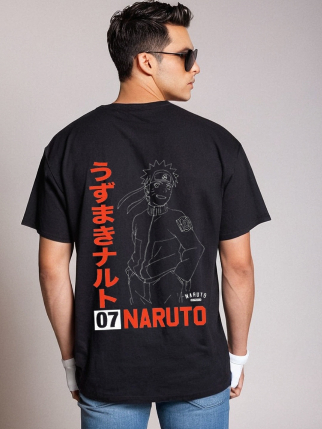 

Be Crazy Men Naruto Graphic Printed Round Neck Cotton T-shirt, Black