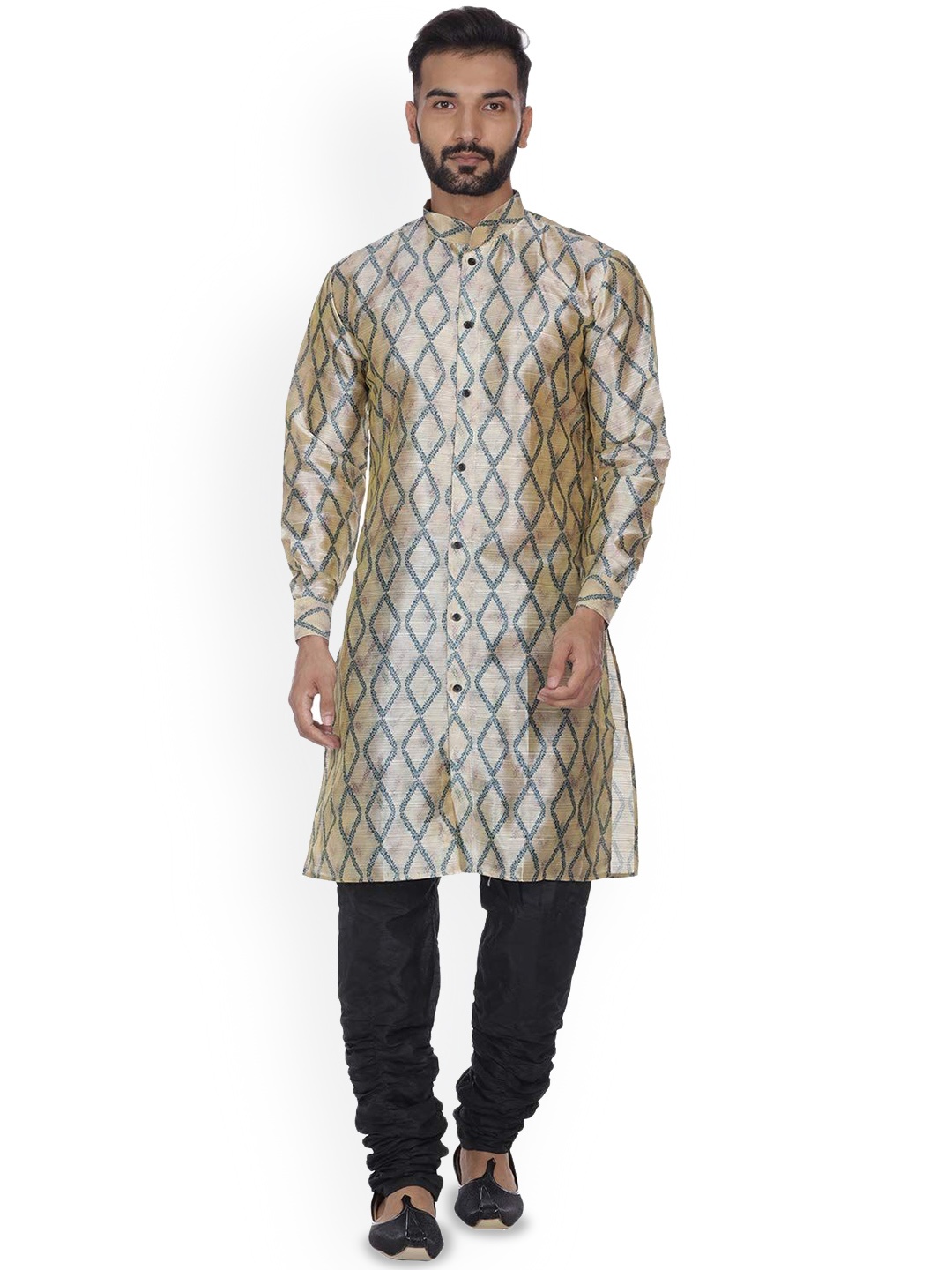 

VEERA PARIDHAAN Men Printed Regular Kurta with Churidar, Beige
