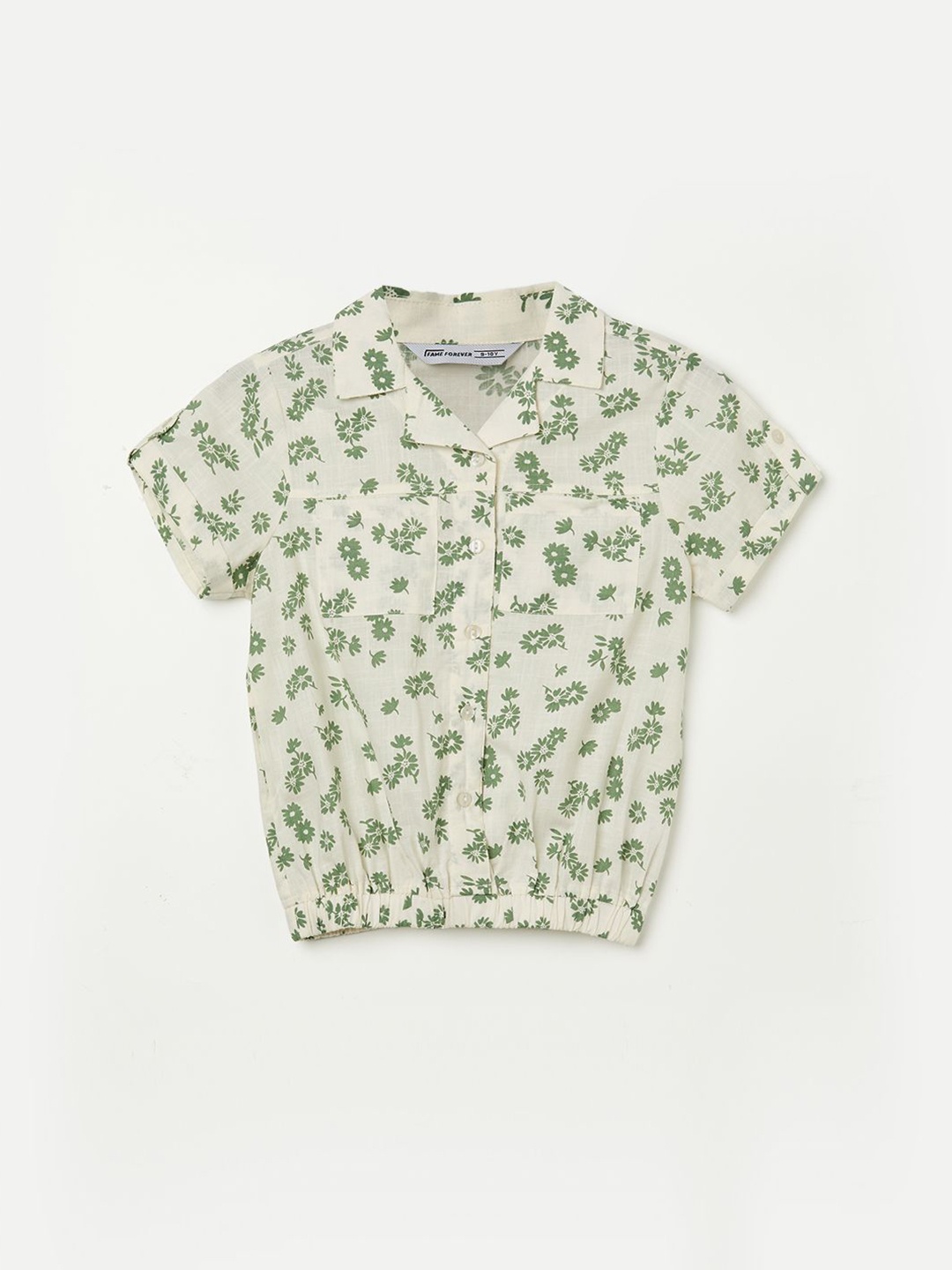 

Fame Forever by Lifestyle Girls Floral Printed Shirt Style Cotton Top, Cream