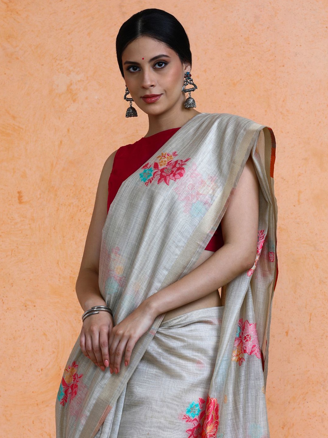 

SARHA Woven Design Muga Cotton Saree, Beige