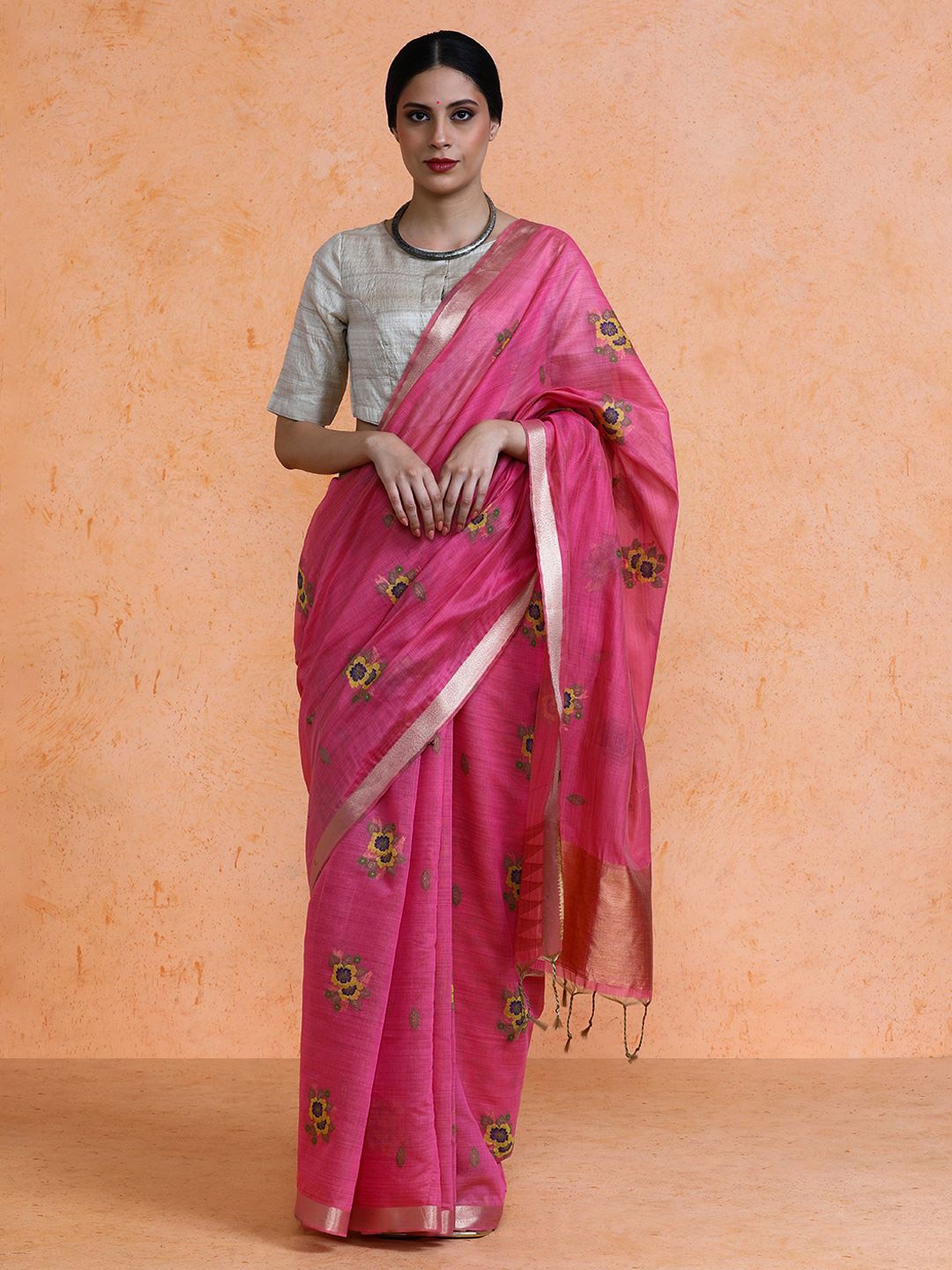 

SARHA Woven Design Chanderi Cotton Saree, Pink