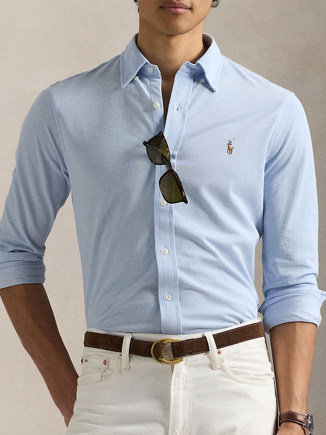 

Polo Ralph Lauren Men Slim Fit Button-Down Collar Solid Cotton Casual Shirt, Blue