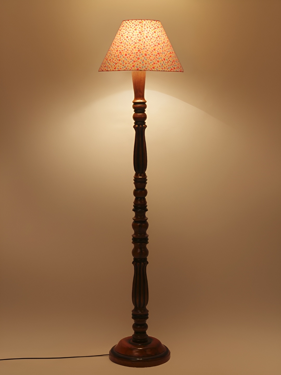 

Devansh Brown & Pink Printed Wooden Floor Lamp With Shade