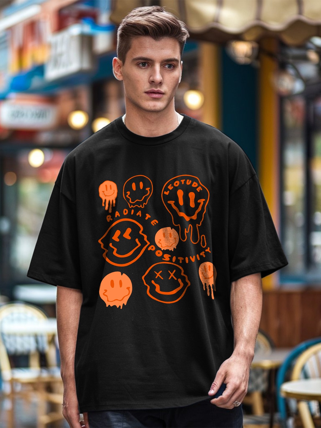 

Leotude Men Graphic Printed Round Neck Cotton Oversized T-shirt, Black