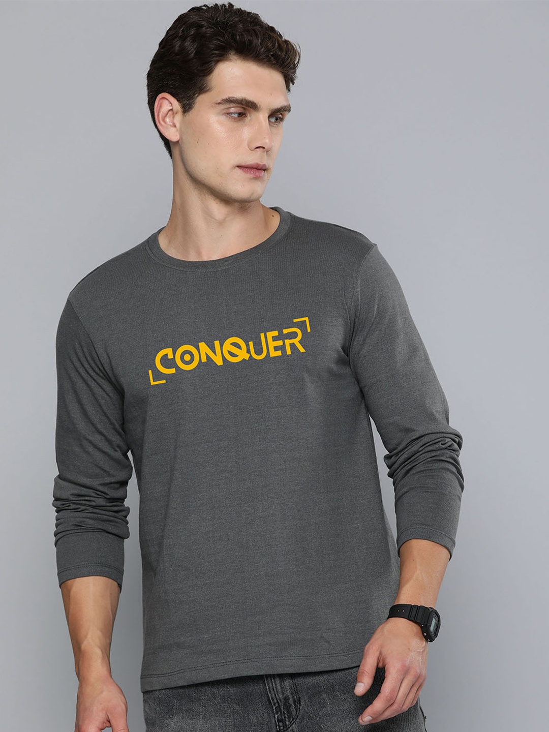 

R.Code by The Roadster Lifestyle Co. Men Typography Printed Round Neck Cotton T-shirt, Grey