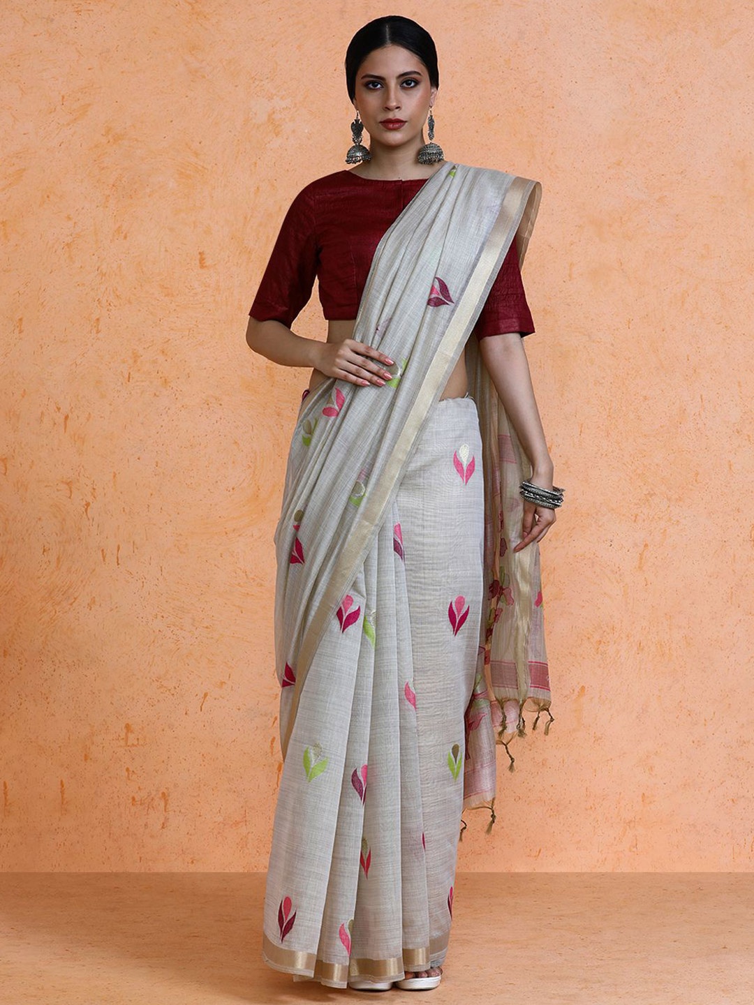 

SARHA Woven Design Muga Cotton Saree, Beige