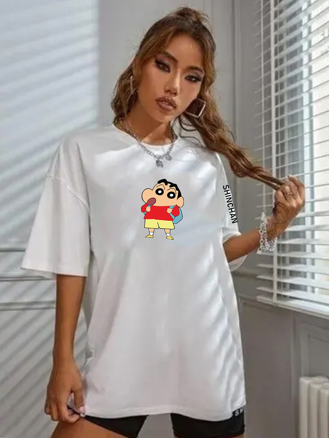 

TOGS & TERRE Women Graphic Printed Round Neck Cotton Oversized T-shirt, White