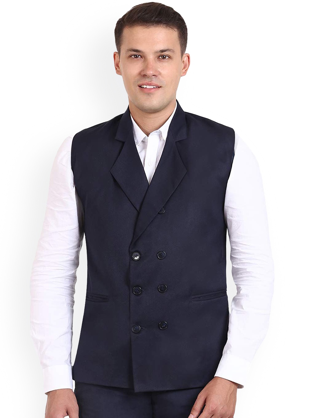 

VEERA PARIDHAAN V-Neck Woven Waistcoat, Blue