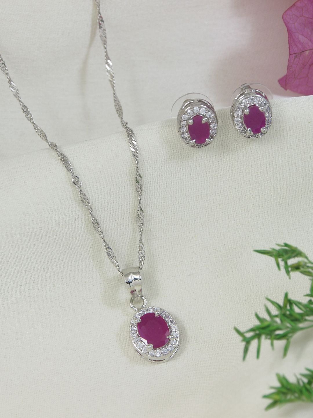 

I Jewels Silver Plated Cubic Zirconia & American Diamond-Studded Jewellery Set