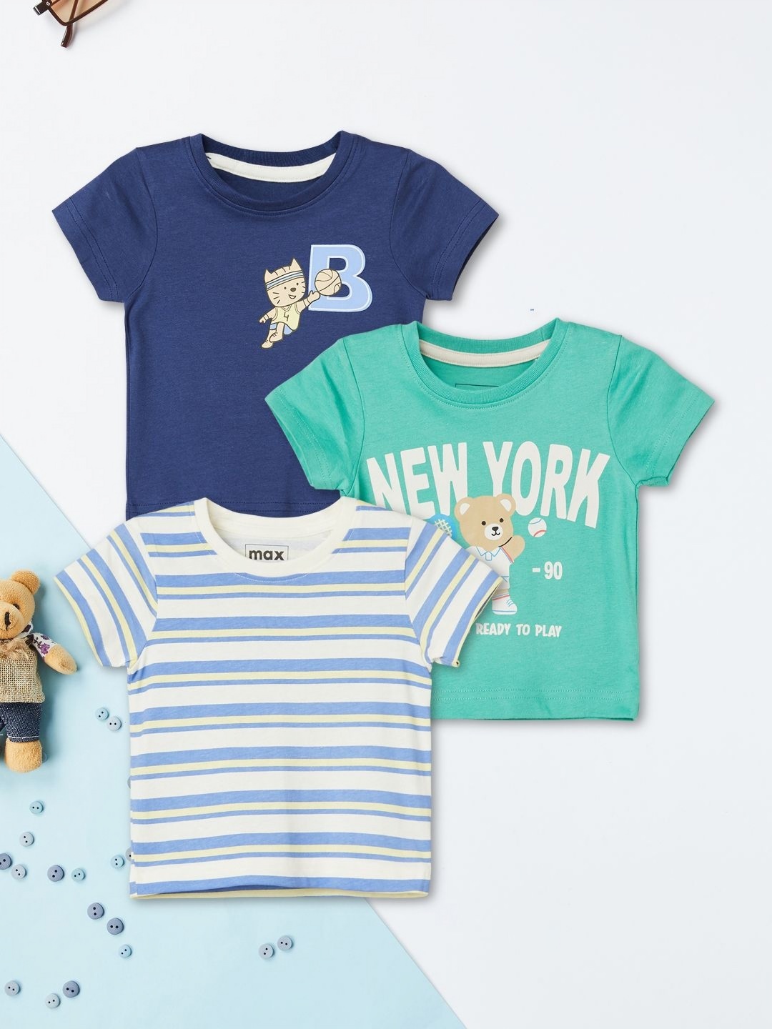 

max Boys 3 Striped Applique T-shirt, Multi
