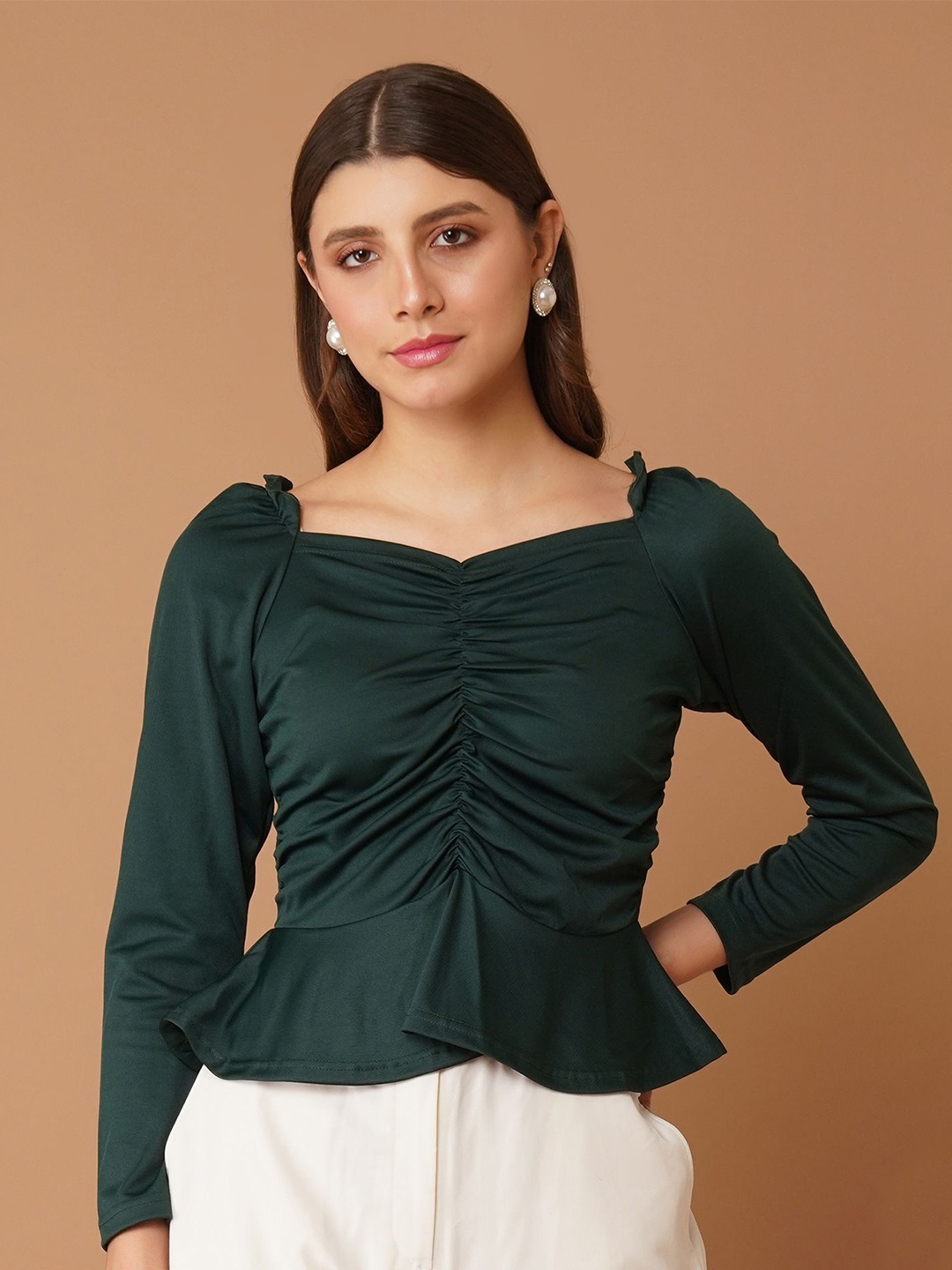 

Chemistry Sweetheart Neck Peplum Top, Green