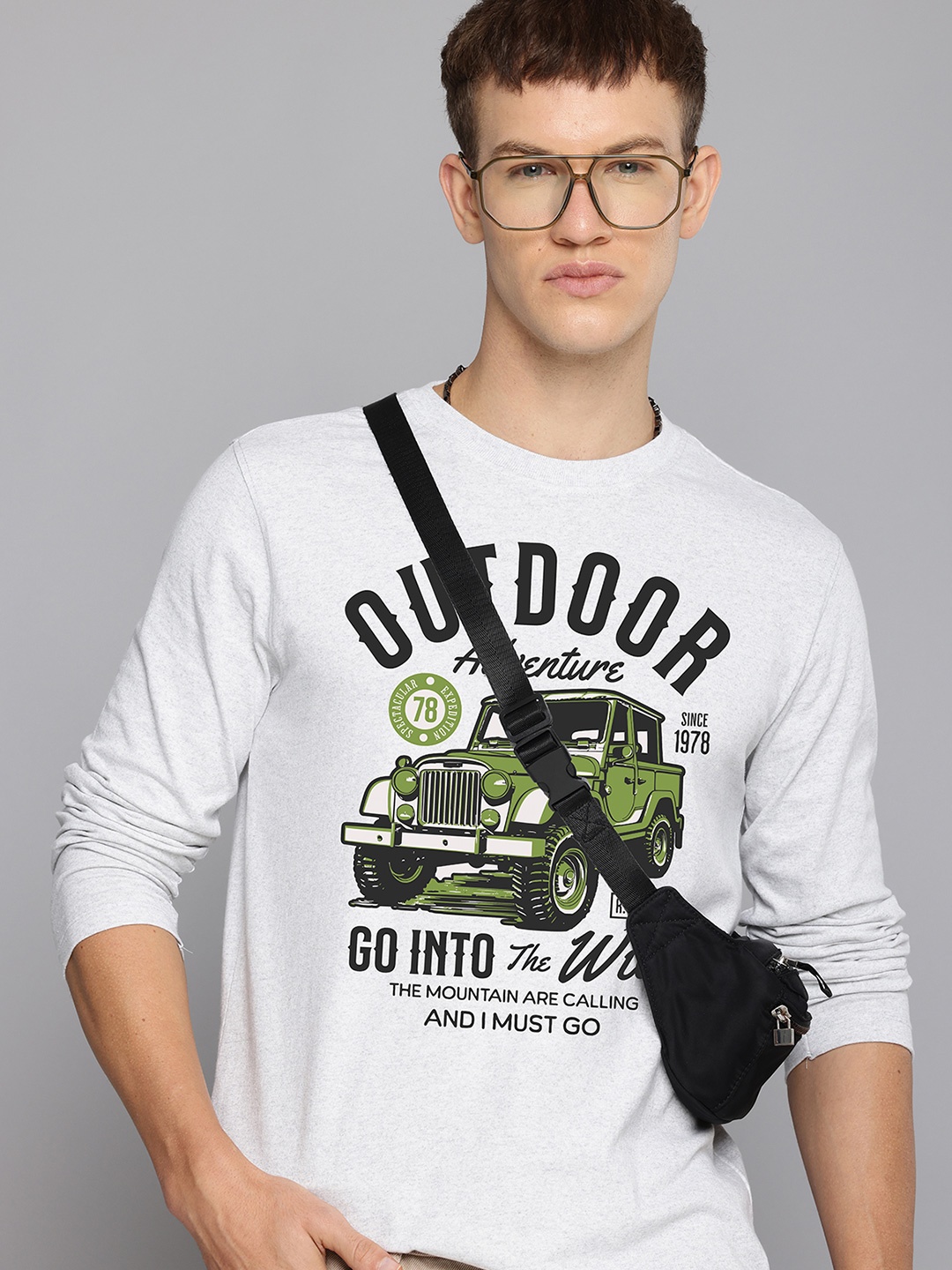 

R.Code by The Roadster Life Co. Men Printed Applique T-shirt, Silver
