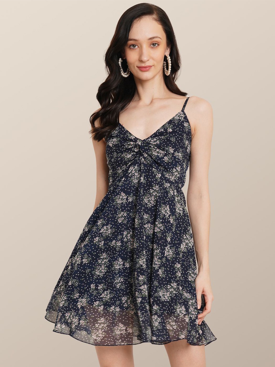 

Chemistry Floral Print Georgette Empire Dress, Navy blue