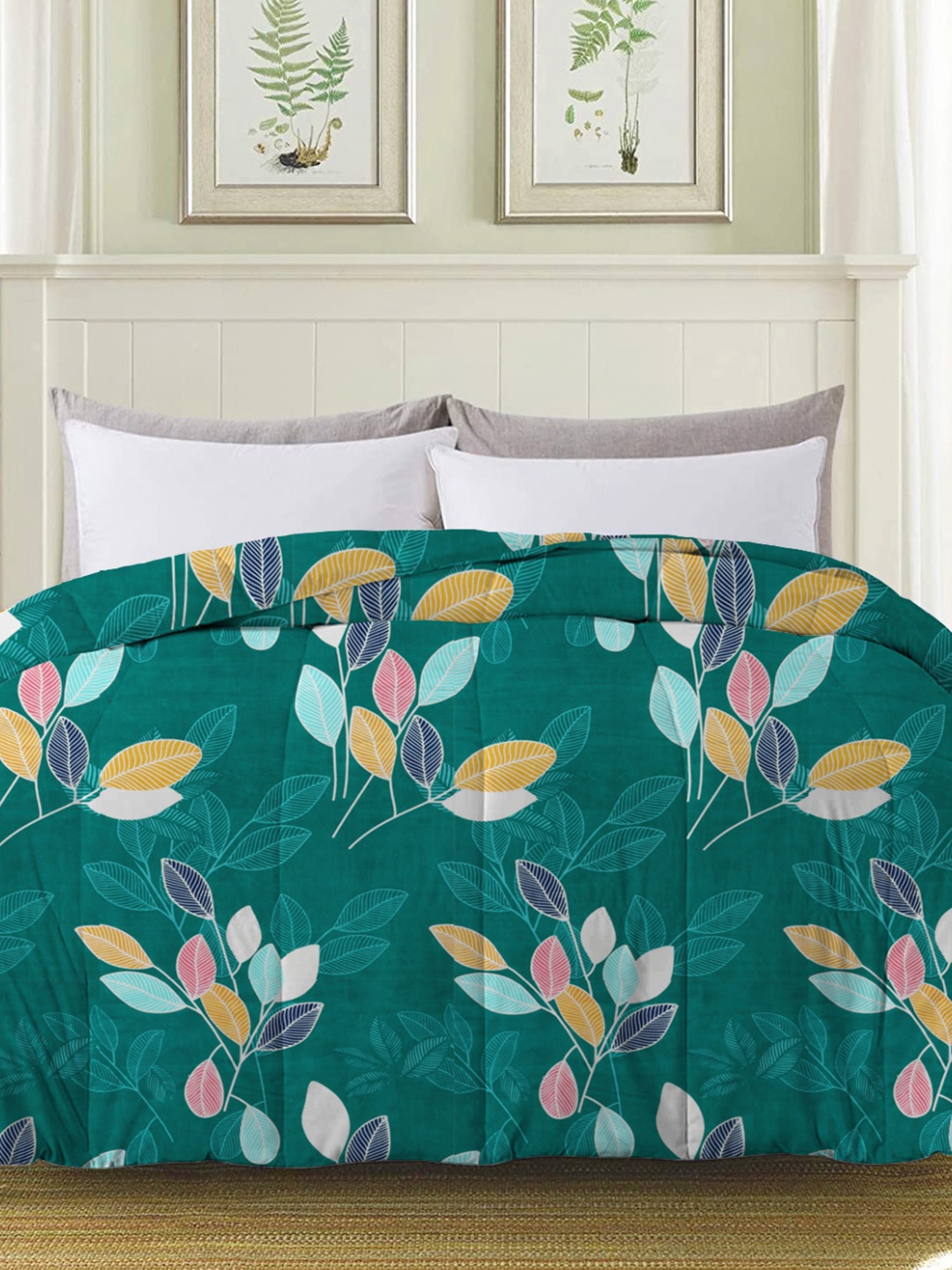 

bsb home Green Floral Microfiber Mild Winter 210 GSM Single Bed Comforter