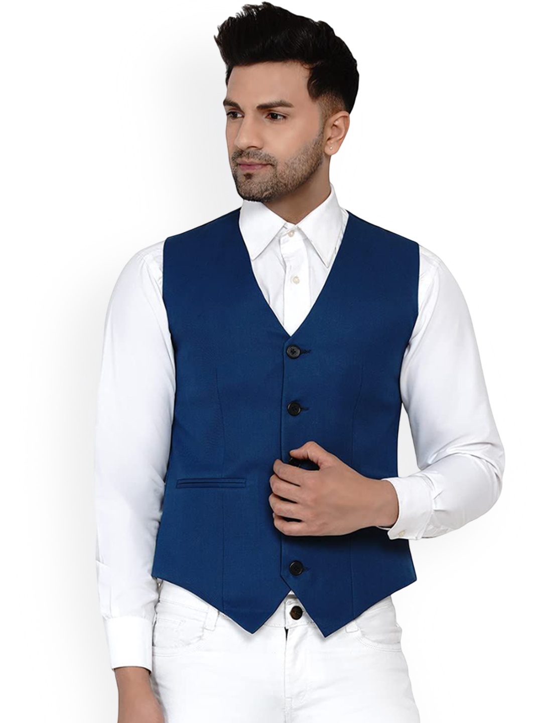 

VEERA PARIDHAAN Pure Cotton Casual Waistcoat, Turquoise blue