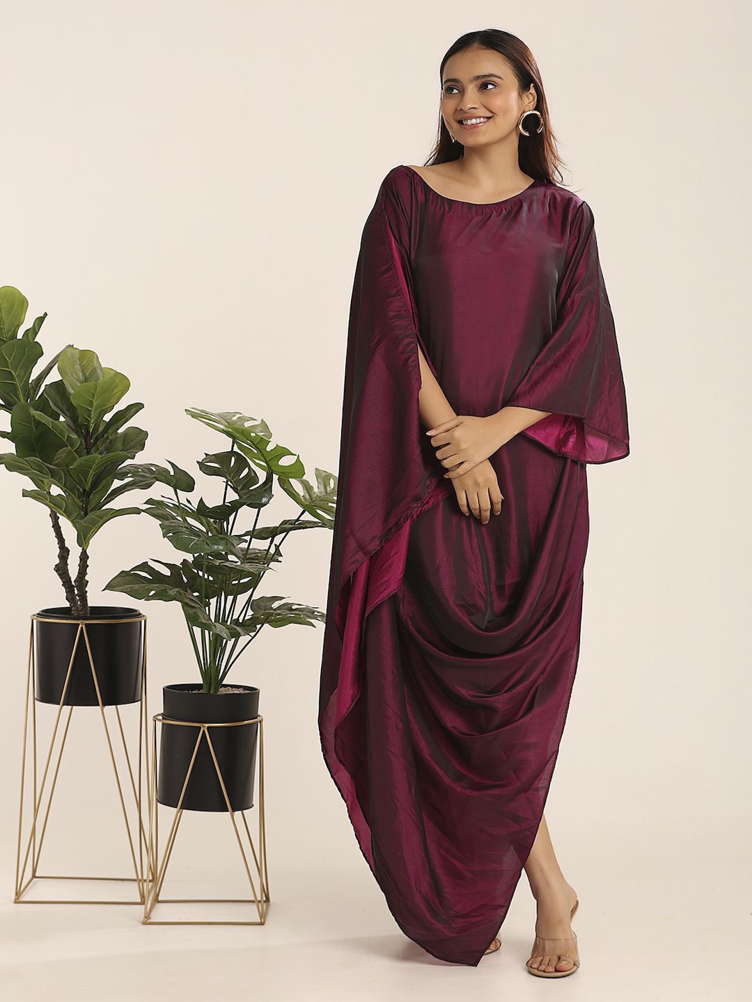 

THE BLESSED WARDROBE Women Kimono Sleeve Maxi Dress, Purple