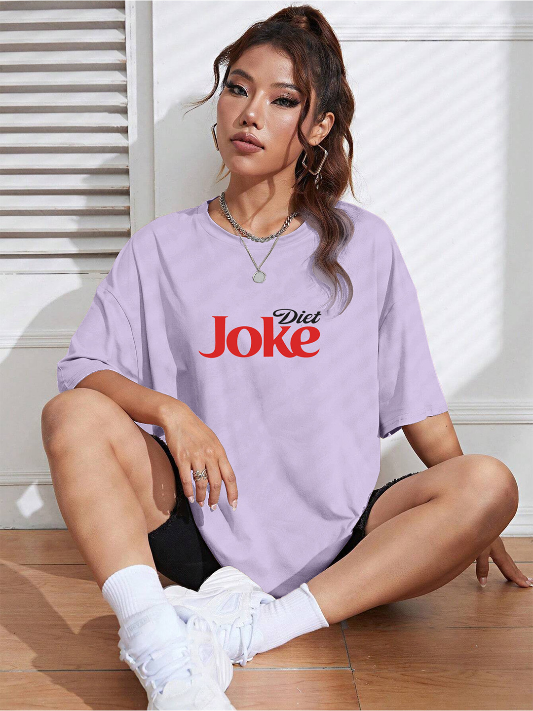 

TOGS & TERRE Women Typography Printed Round Neck Cotton Oversized T-shirt, Lavender