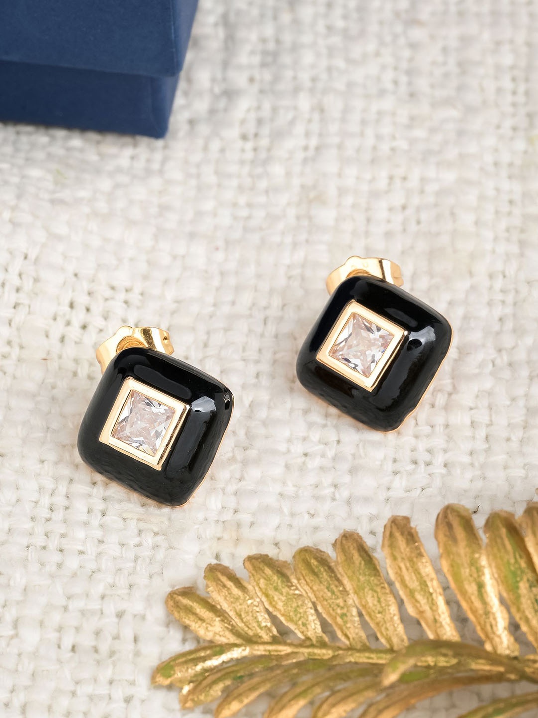 

Designbox Artificial Stones Studded Square Shaped Studs, Black