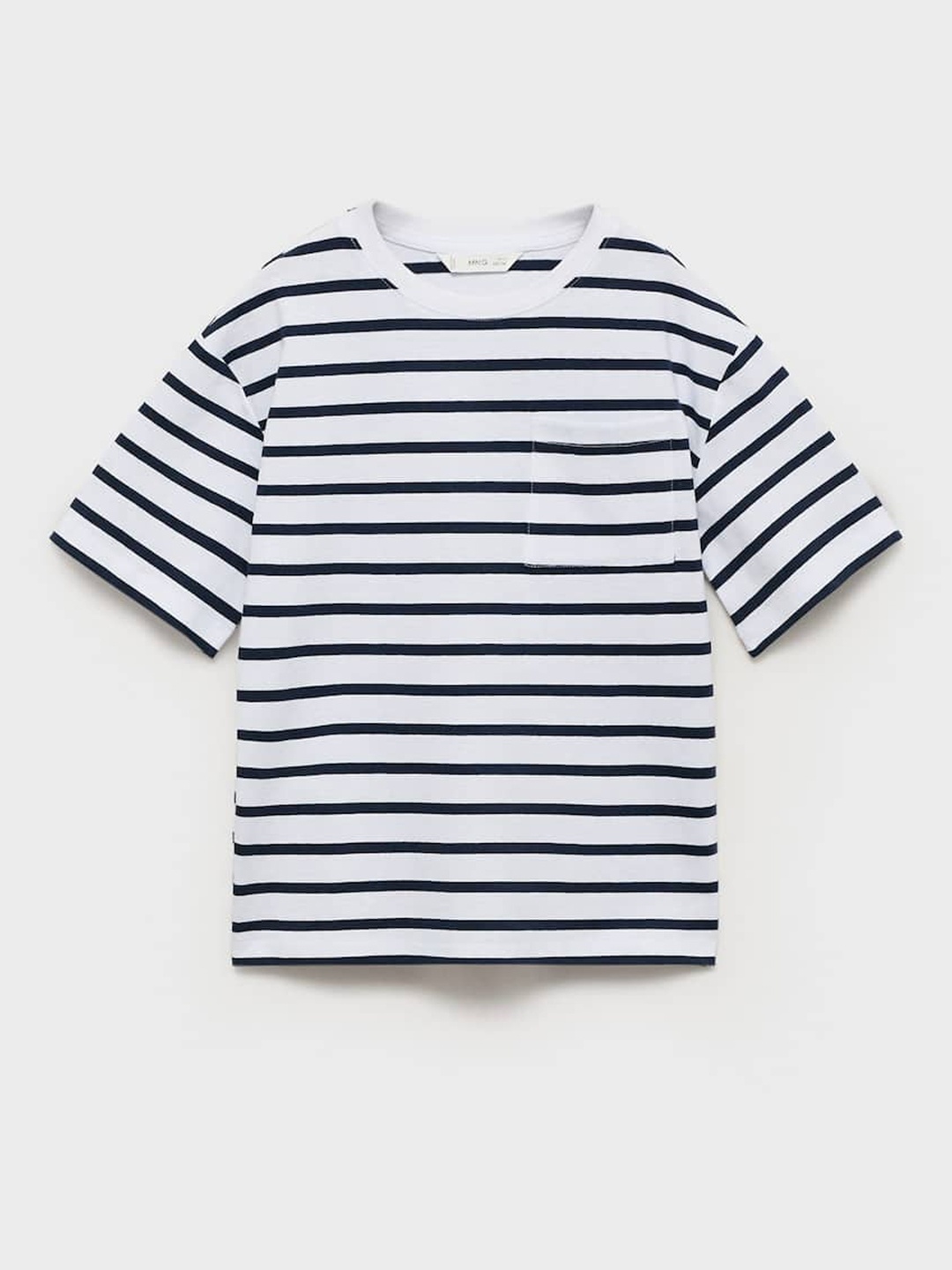 

Mango Kids Boys Striped Drop-Shoulder Sleeves Pure Cotton T-shirt, White