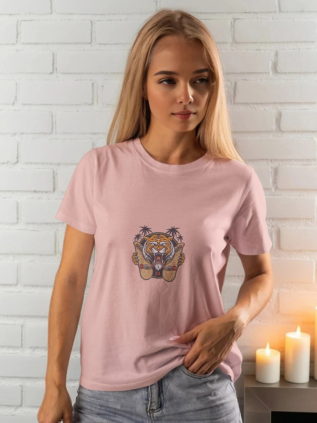 

Moda Rapido Women Graphic Printed Round Neck T-shirt, Peach