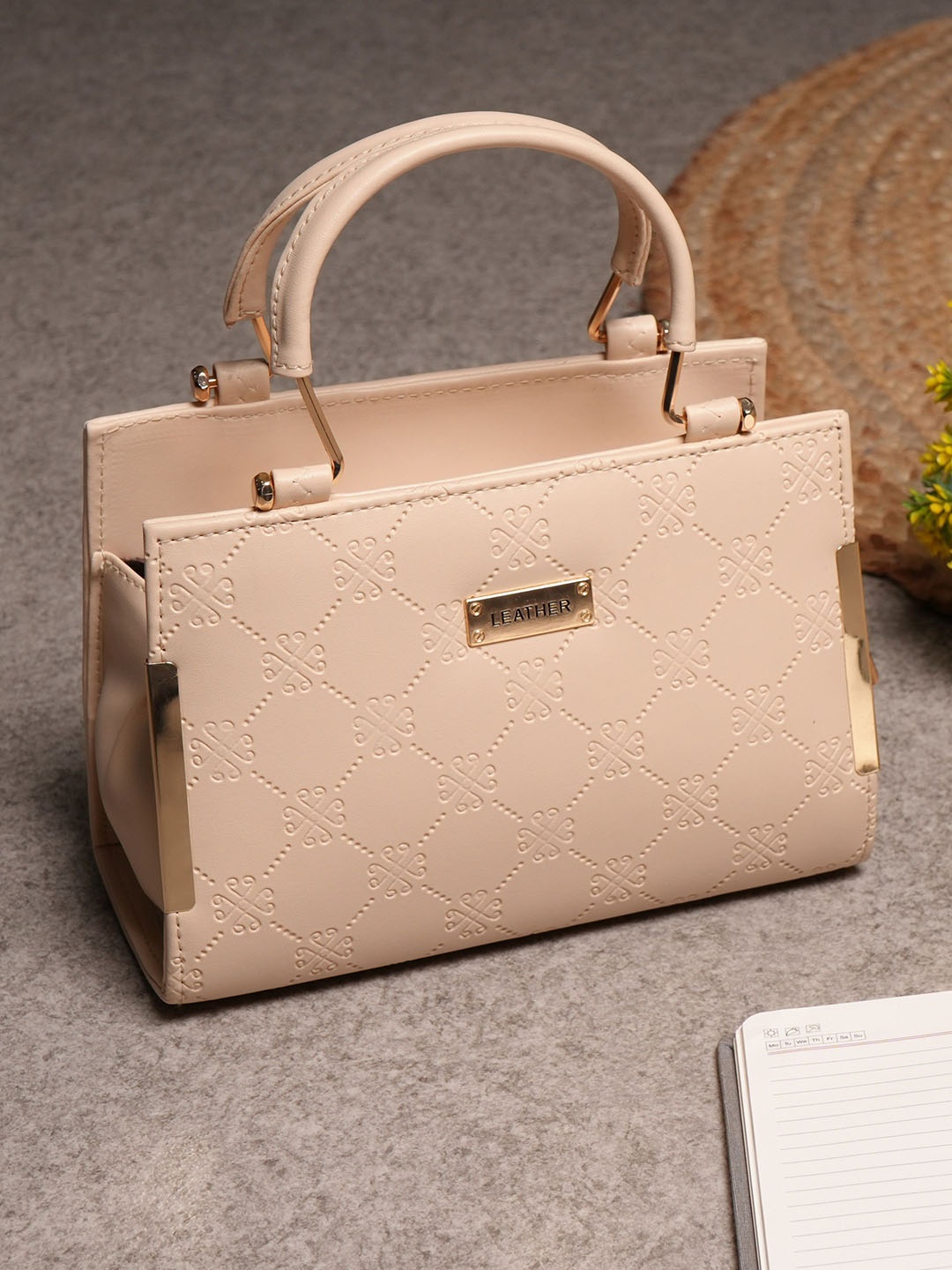 

ROSS BROWN Women Textured Structured Sling Bag, Beige