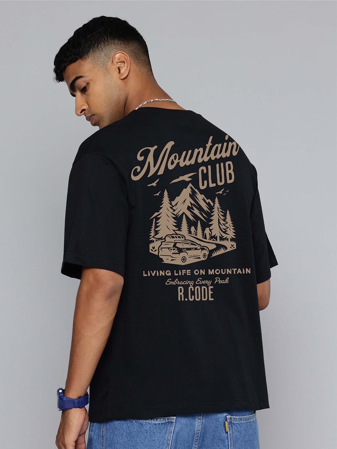 

R.Code by The Roadster Life Co. Men Printed T-shirt, Black