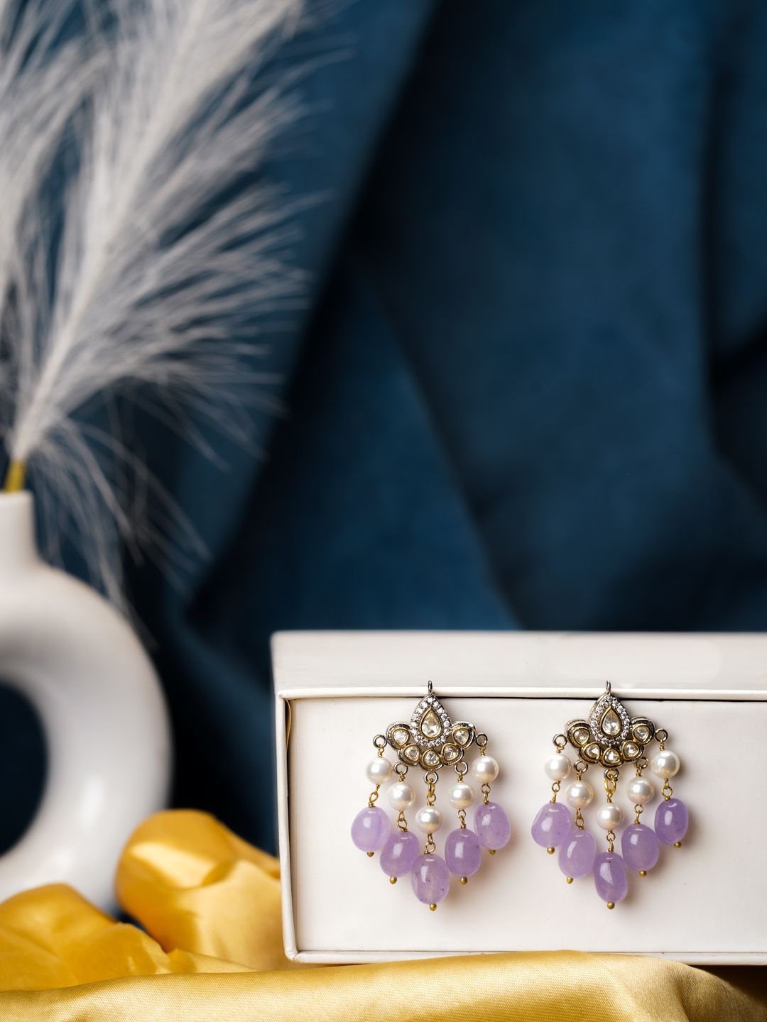 

AARSEE OFFICIAL Anti-Tarnish 22KT Gold Plated Serene Purple Earrings, Silver
