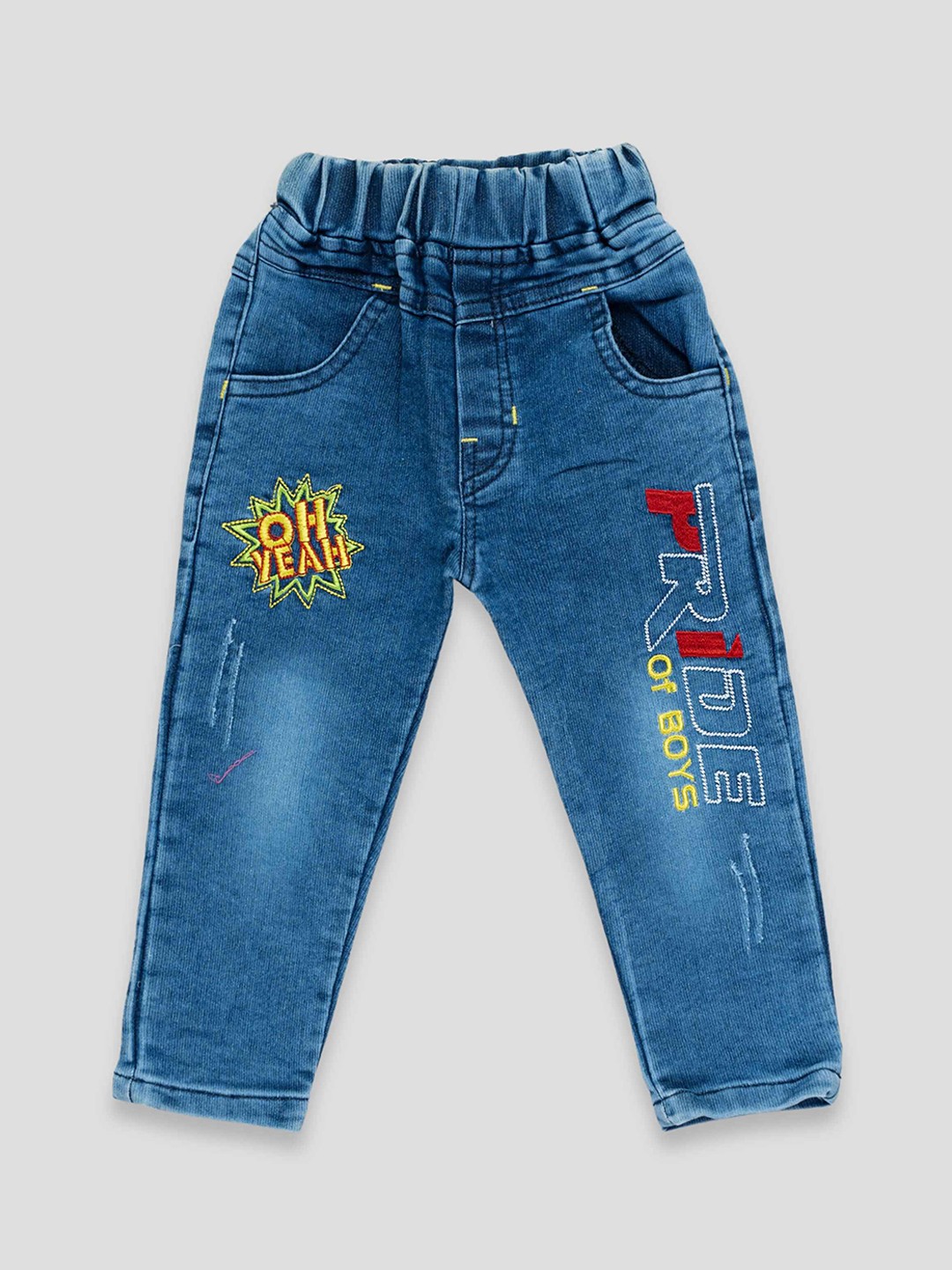 

YK X JUST KiDDiNG Boys Light Fade Printed Jeans, Blue